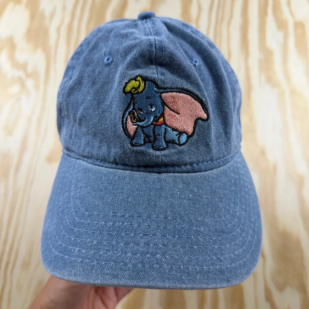 Disney Dumbo Embroidered Washed Blue Denim Adjustable Dad Hat Baseball Cap